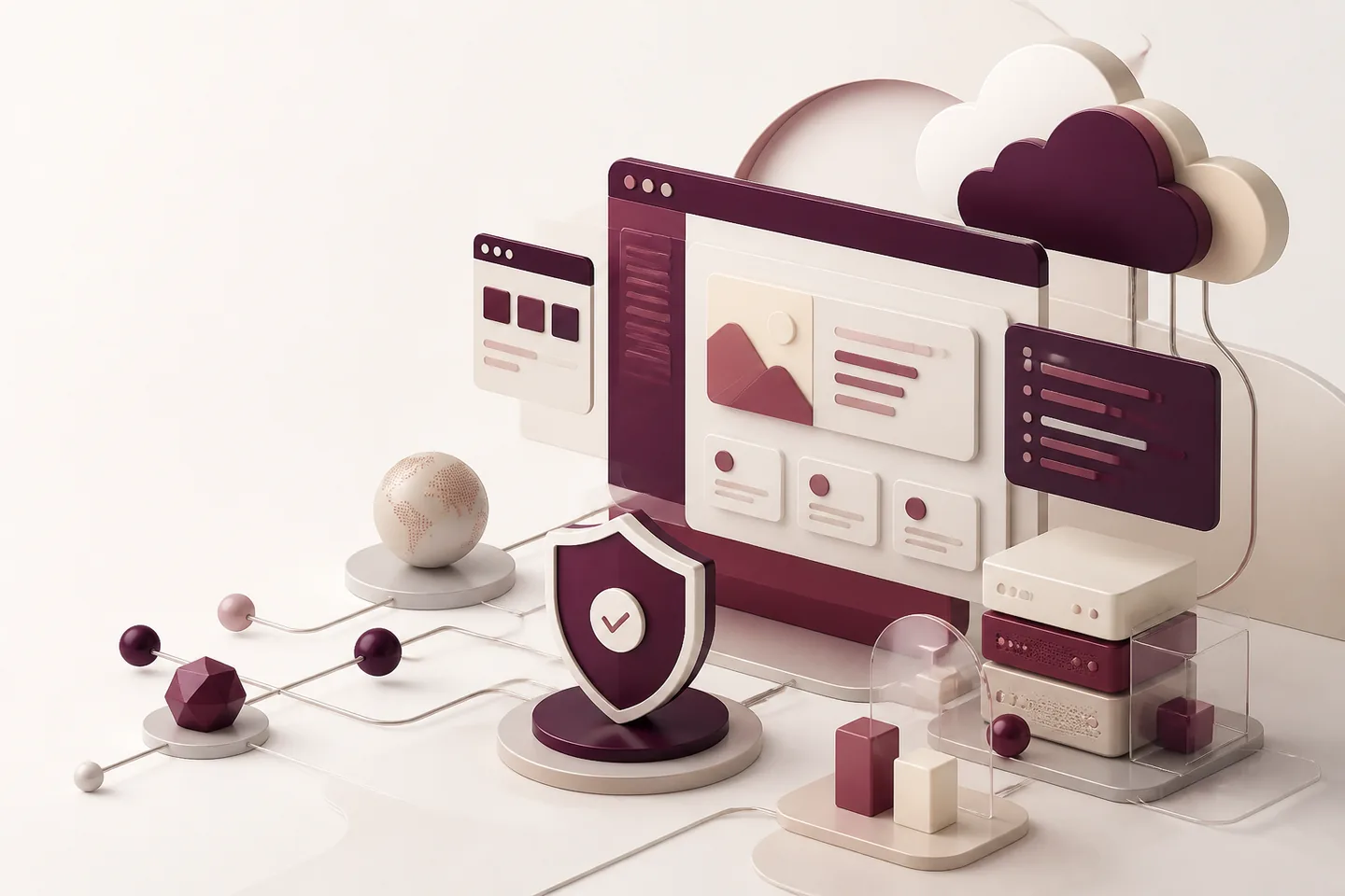 Web sitesi, bulut altyapısı ve dijital güvenliği temsil eden Vitaner illüstrasyonu